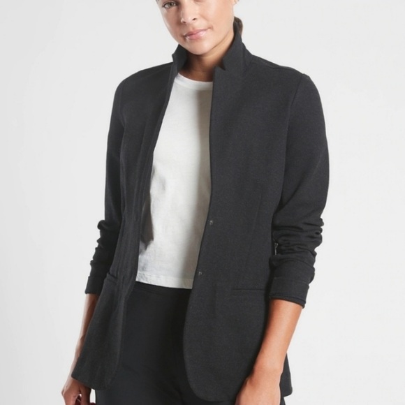 Athleta Venice Blazer Dark Heather Grey 8 Stretch Single Breasted - Picture 1 of 14